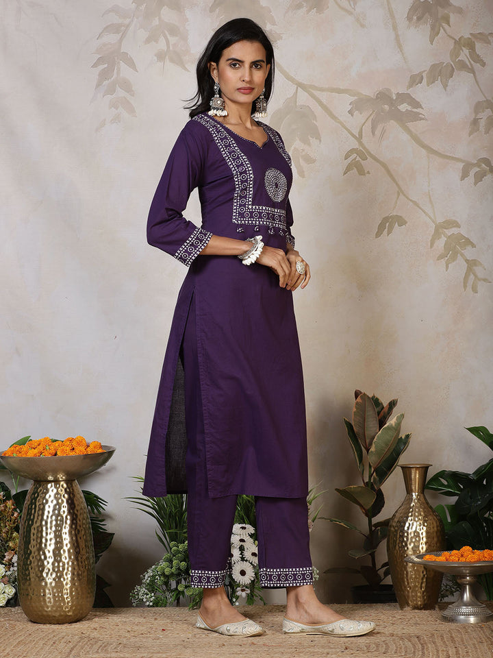 Printed Cotton Blend Kurta With Pants &amp; Dupatta