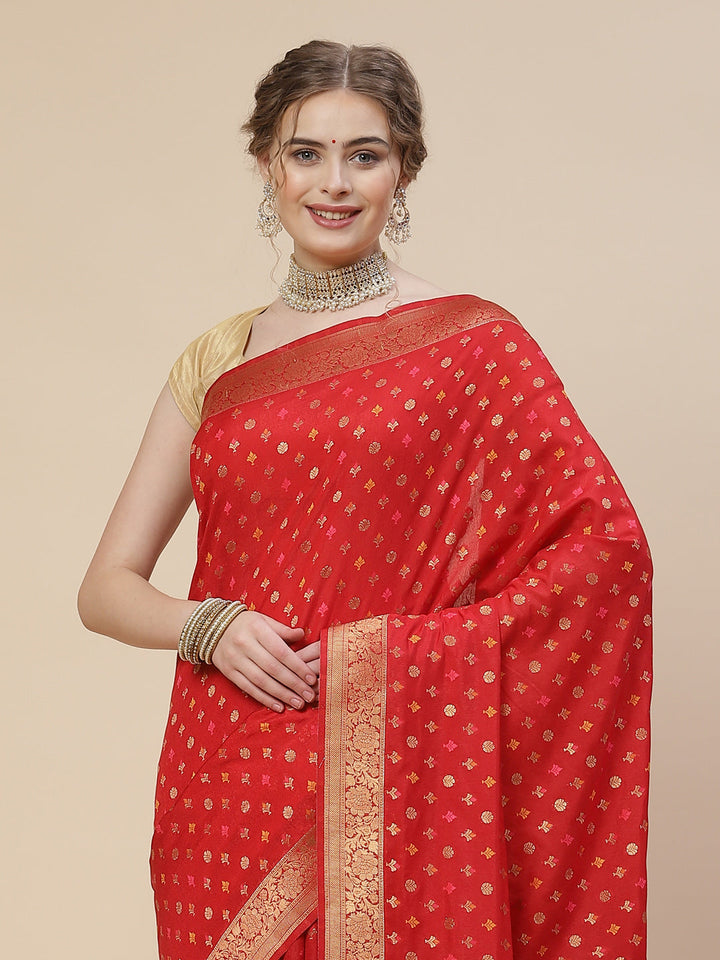 Brocade Zari Booti Art Handloom Woven Saree