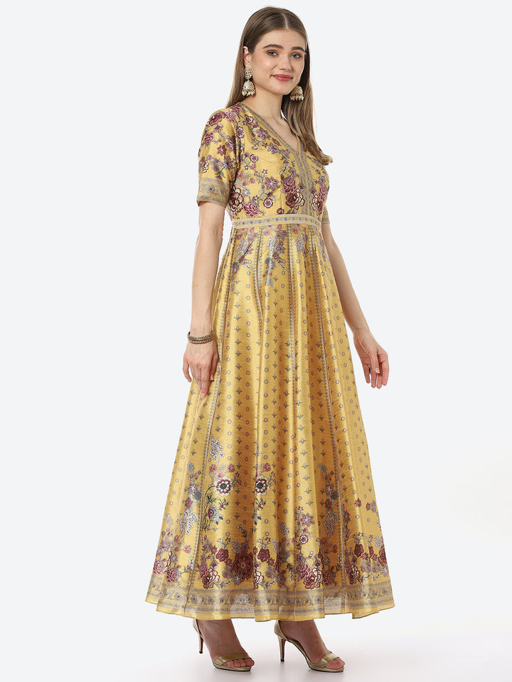 Digital Floral Printed Anarkali Kurta With Churidar &amp; Georgette Dupatta