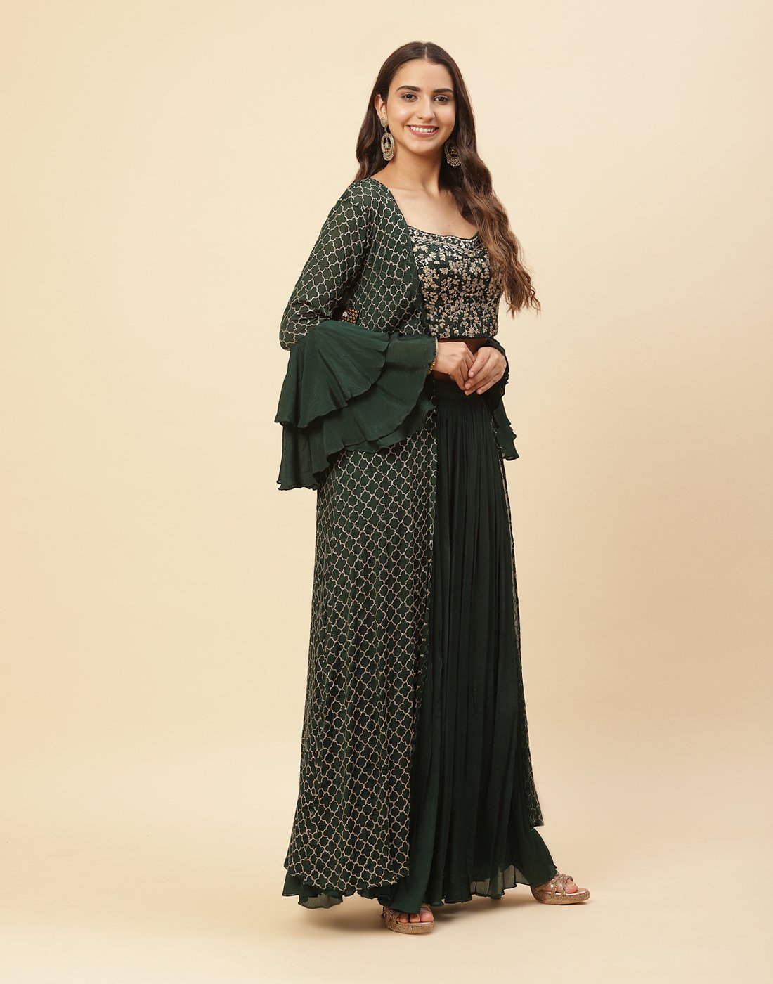 Zari Embroidered Art Crepe Salwar Kameez Stitched Suit With Jacket