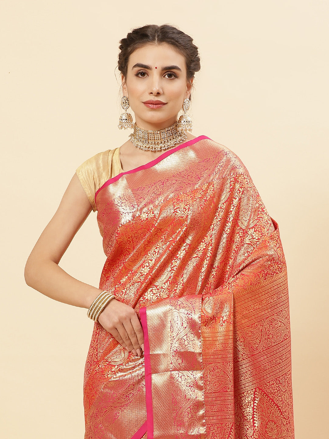 Art Handloom Saree with Brocade Zari Jaal Border