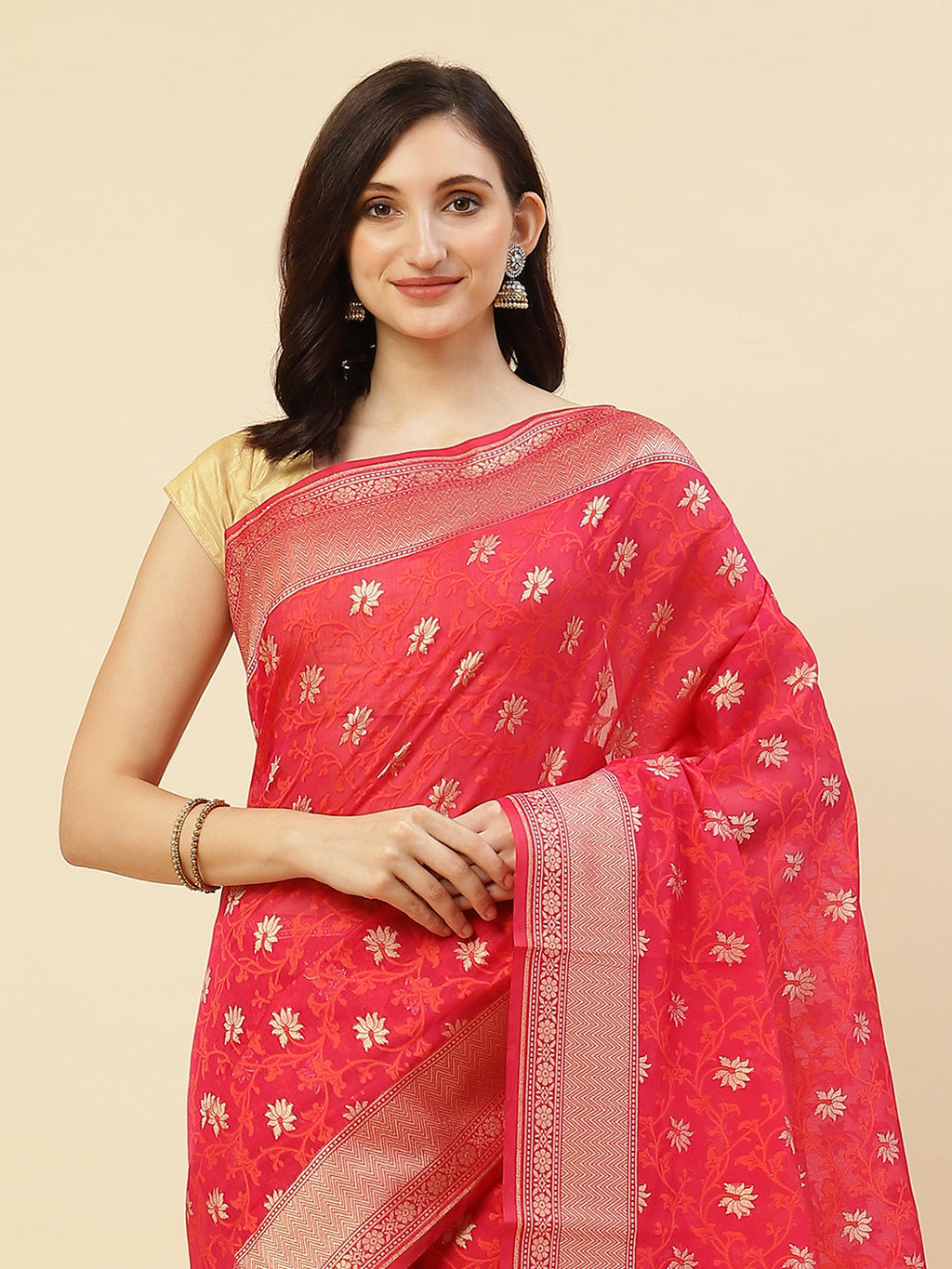 Cotton Woven Zari Jaal Saree