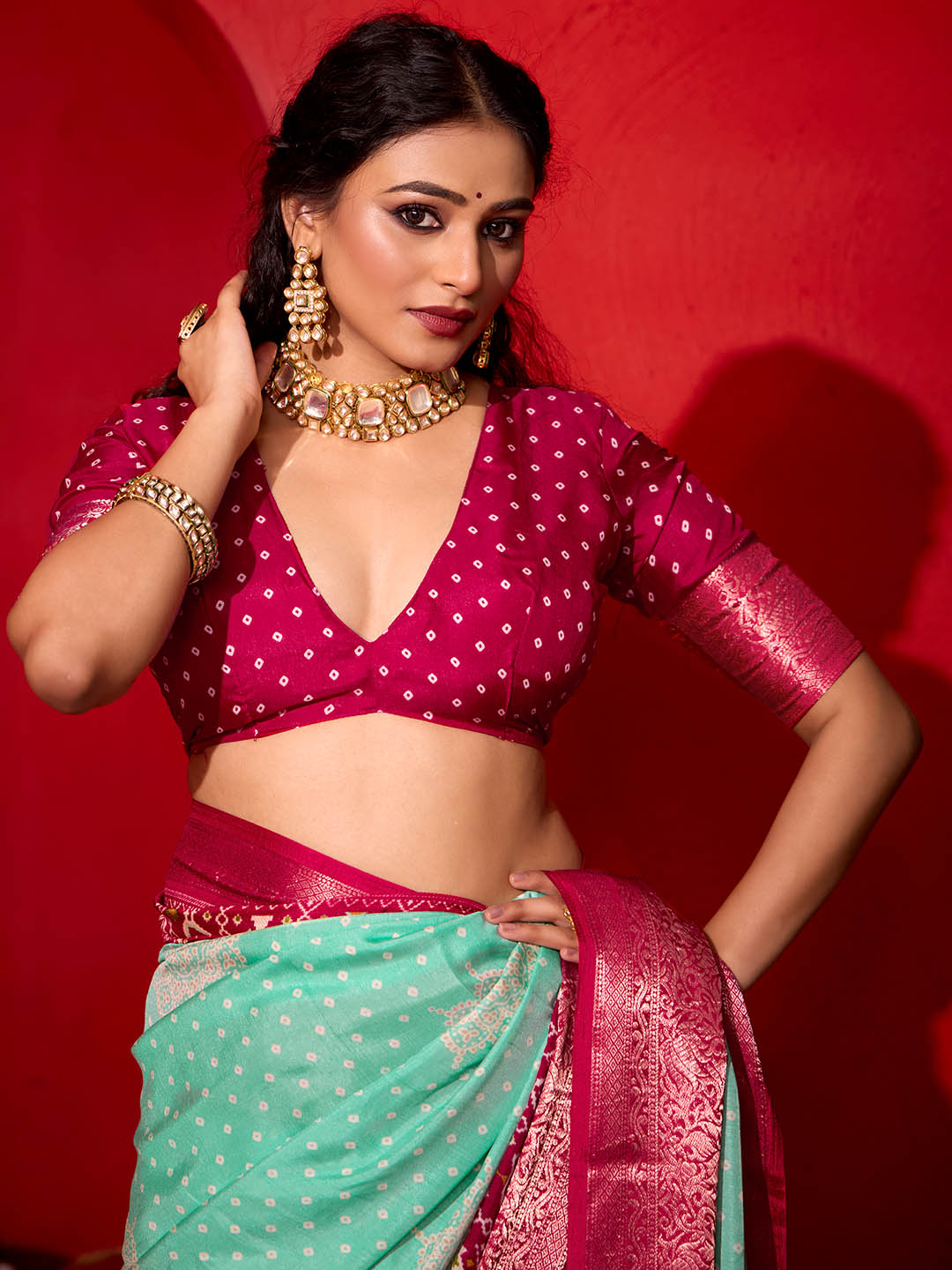 Bandhani Printed Art Silk Saree