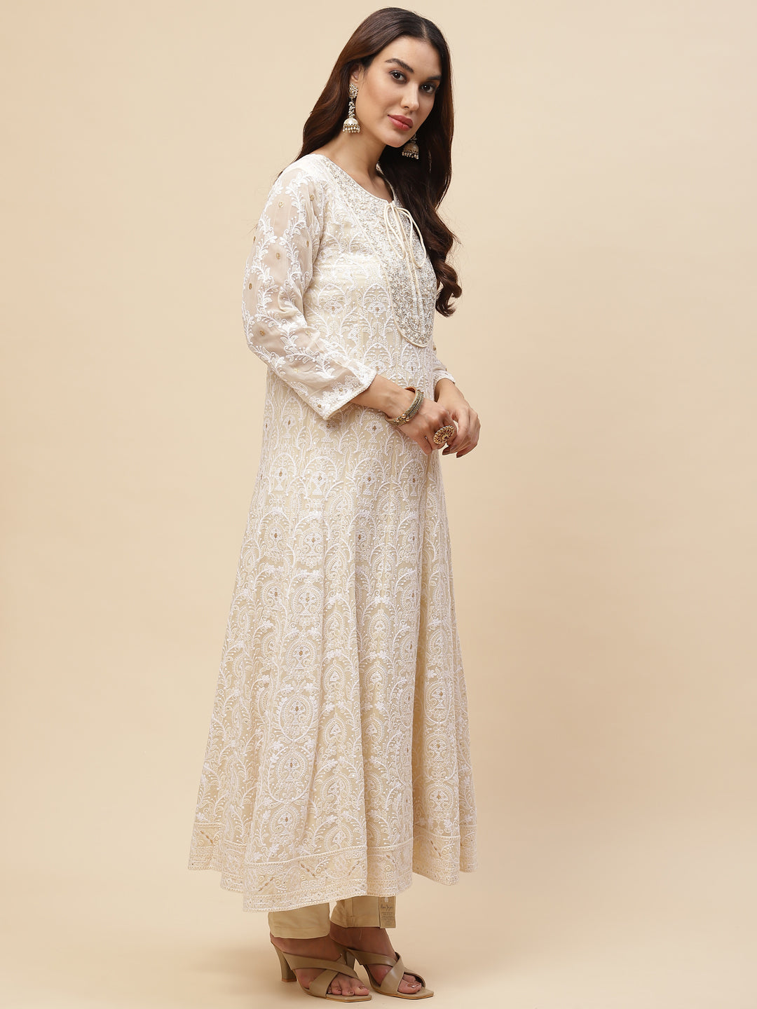 Resham Jaal Georgette Kurta With Pants &amp; Dupatta