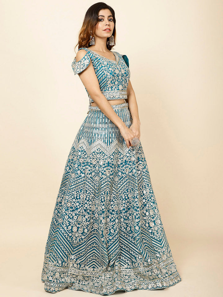 Zari Embroidered Net Choli With Lehenga &amp; Dupatta