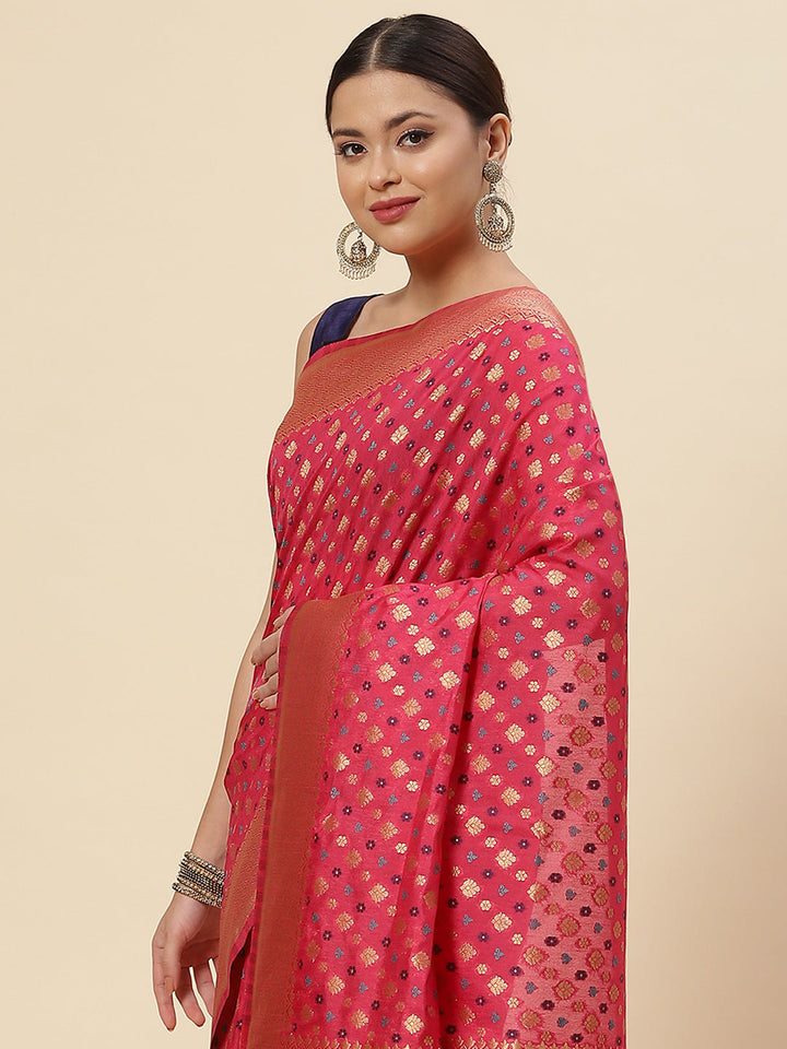 Zari Border Booti Handloom Woven Saree