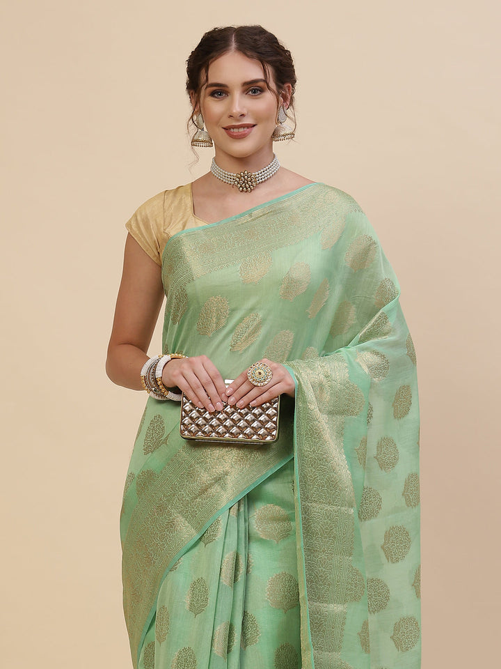 Zari Border Booti Cotton Woven Saree
