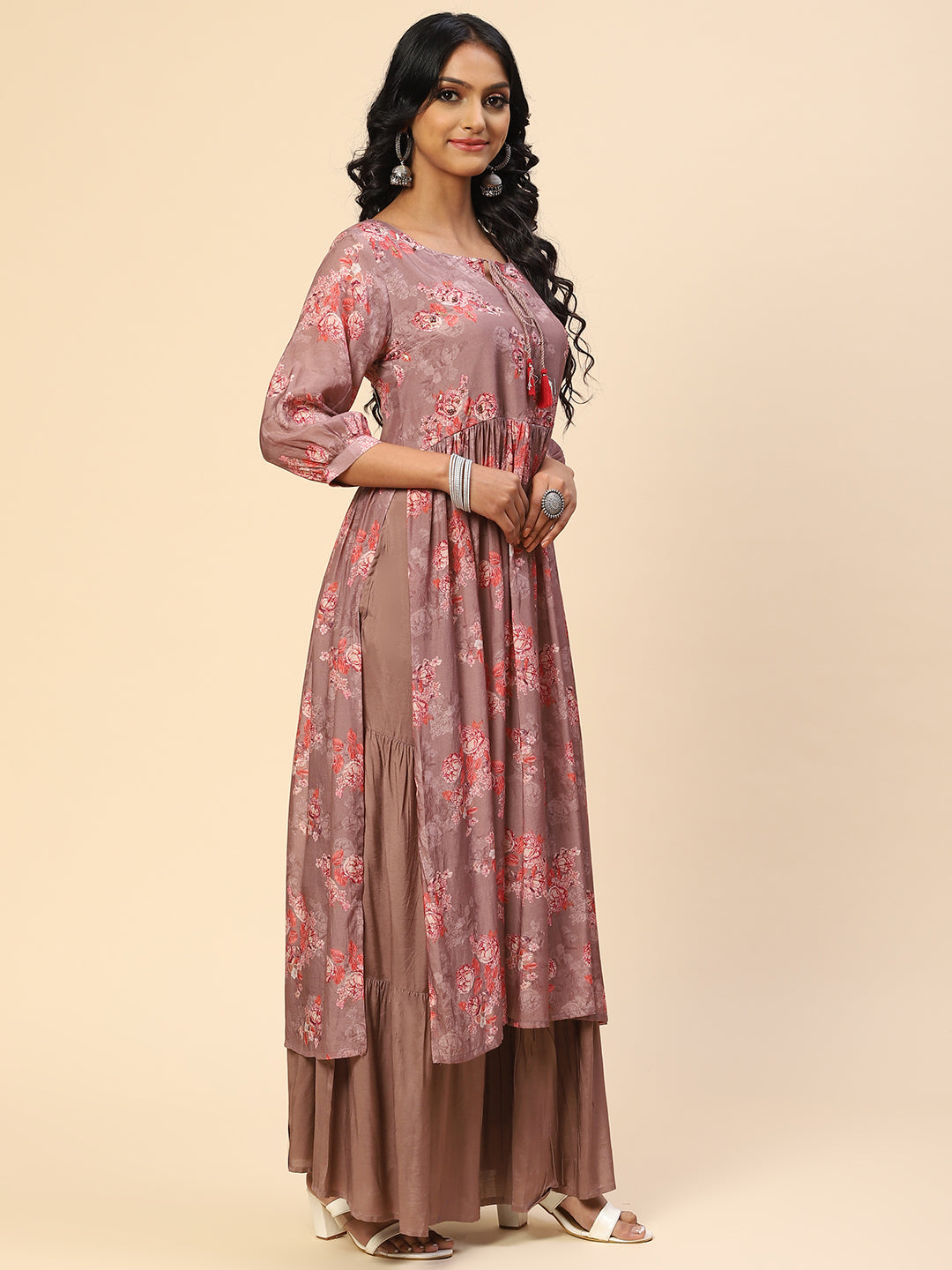 Floral Printed Muslin Kurta With Sharara