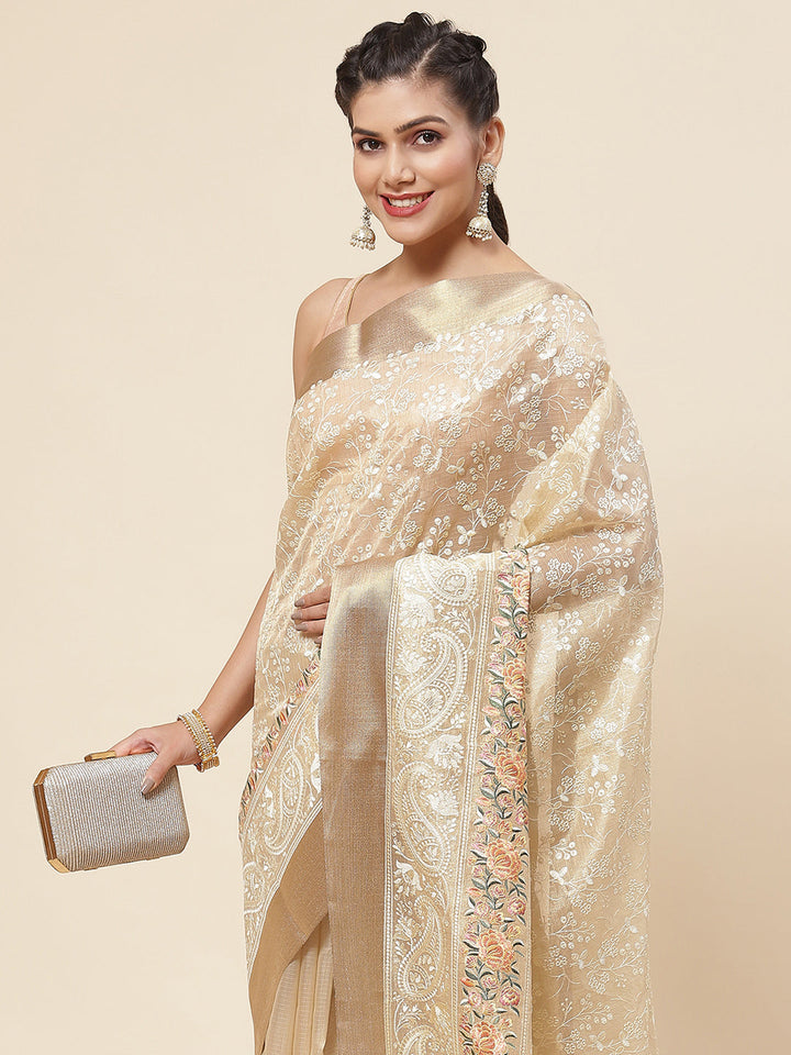 Resham Jaal Embroidered Cotton Saree