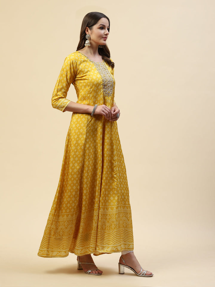 Mirror Neck Printed Handloom Flared Kurta