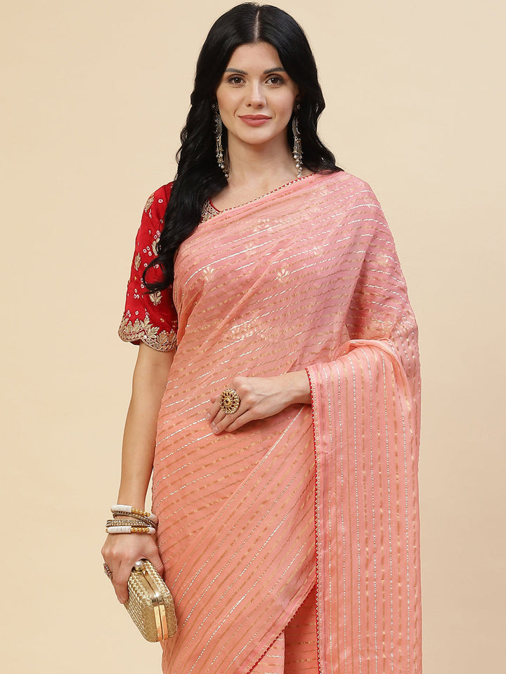 Stripes Embroidered Organza Saree