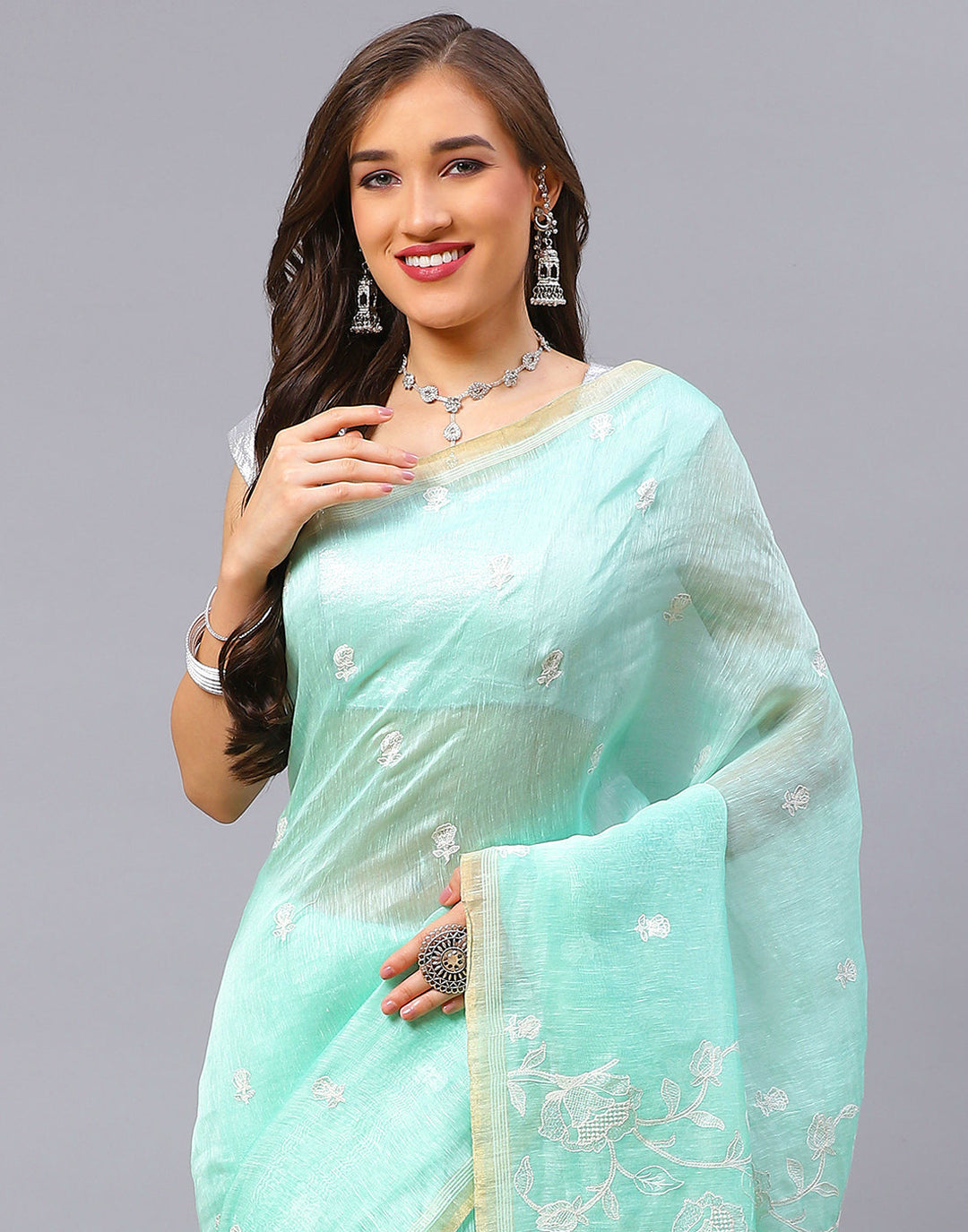 Cotton Linen Embroidery Saree