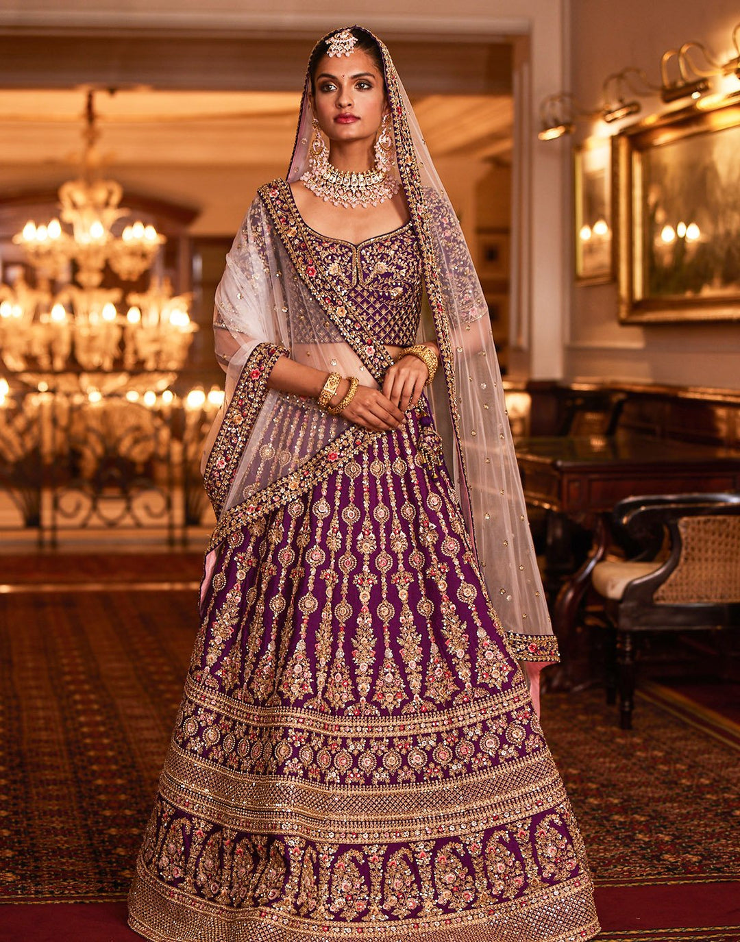 Embroidered Art Handloom Dupion Bridal Lehenga With Net Dupatta