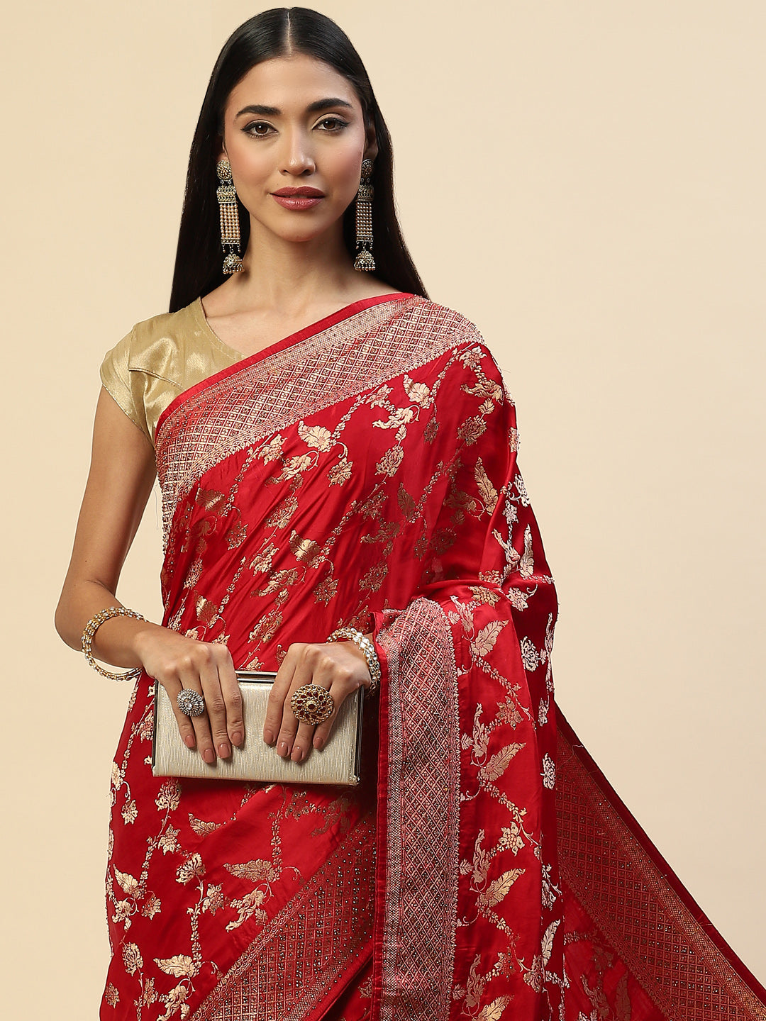 Floral Stone Jaal Satin Woven Saree