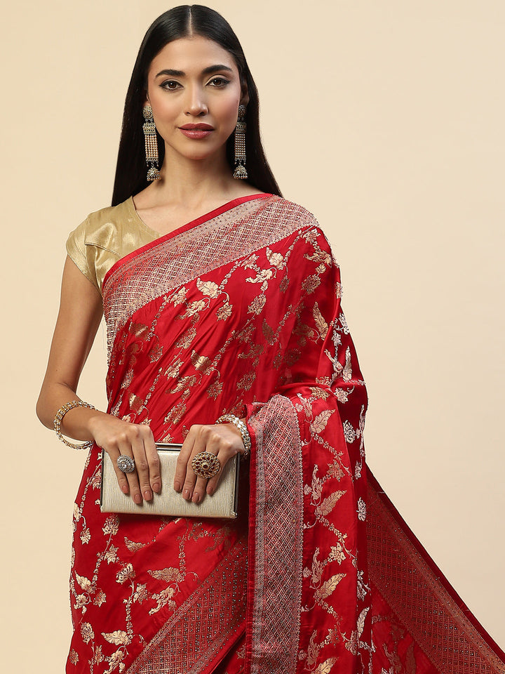 Floral Stone Jaal Satin Woven Saree