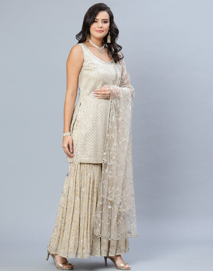 Beige Georgette Salwar Kameez Stitched Suit