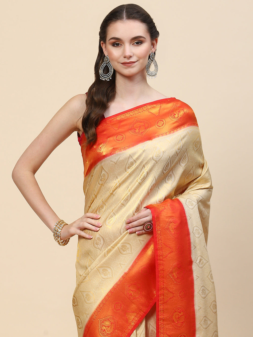 Brocade Zari Jaal Handloom Woven Saree