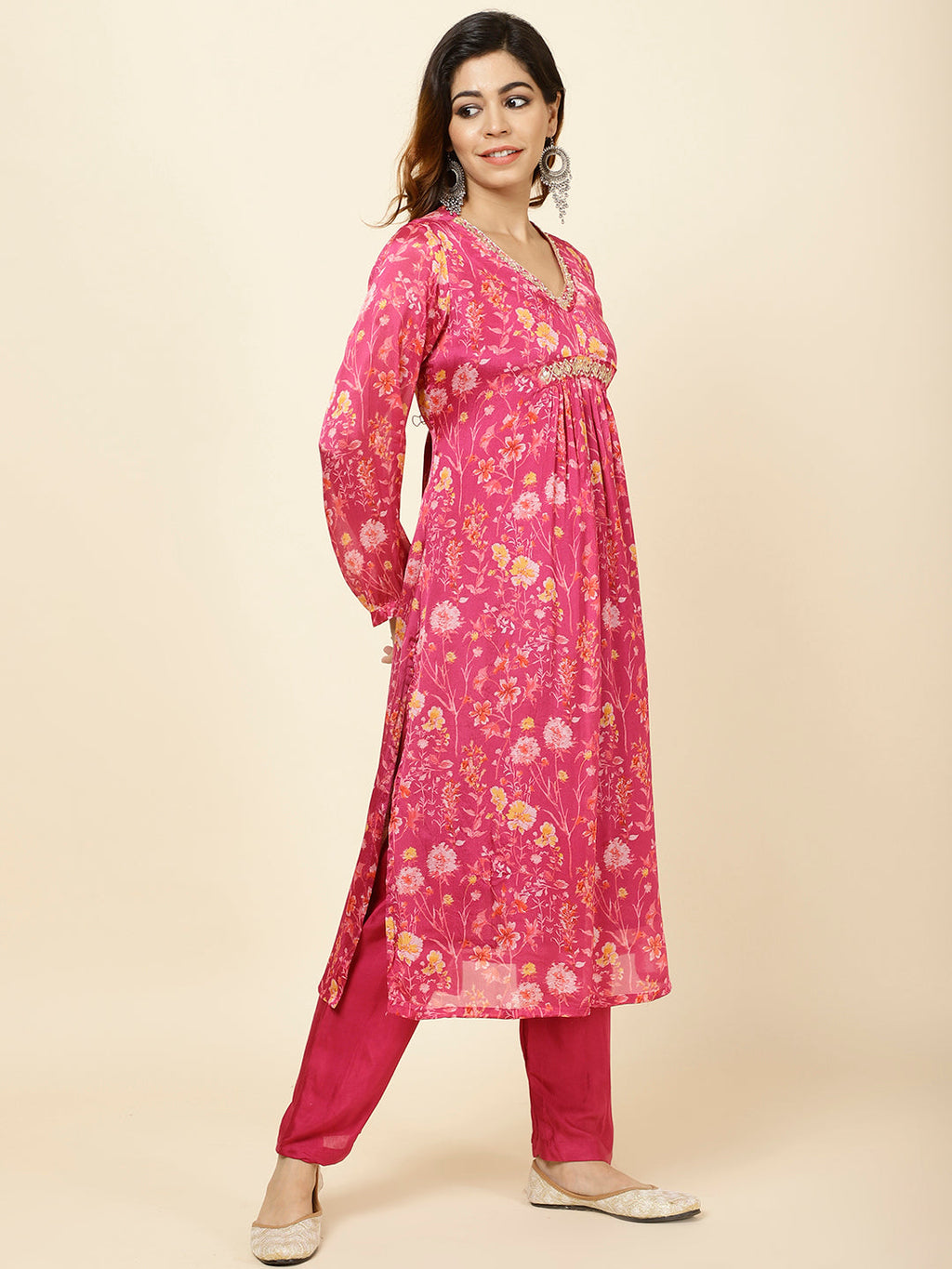 Printed Chinnon Kurta With Pants
