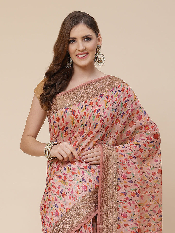 Printed Banarasi Border Pallu Cotton Saree