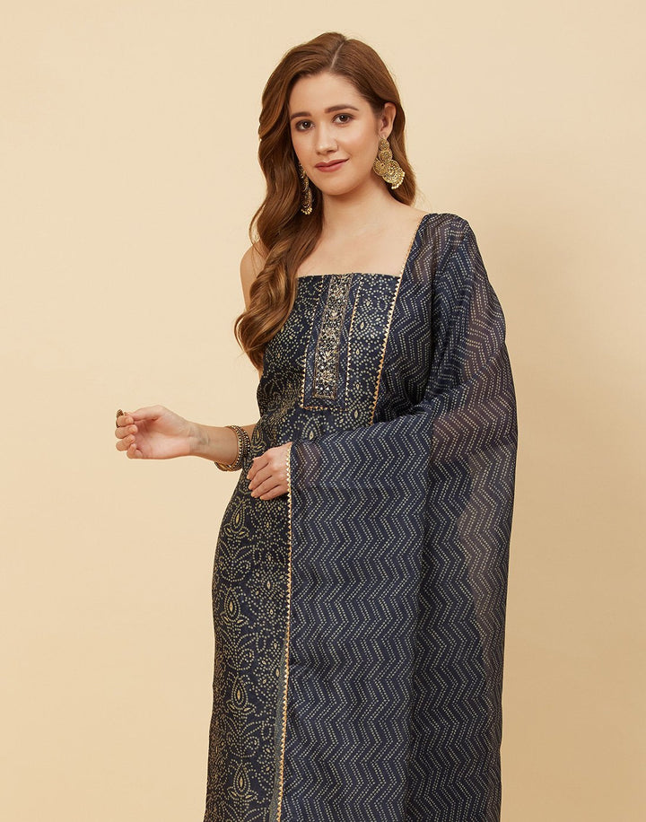 Printed Chanderi Suit Piece With Patch Work