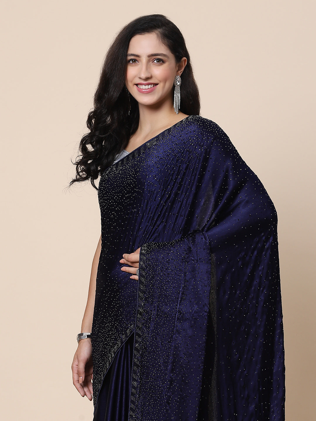 Stone Work Pure Crepe Embroided Saree
