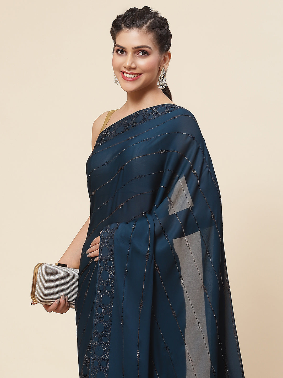 Stone Embroidered Satin Saree