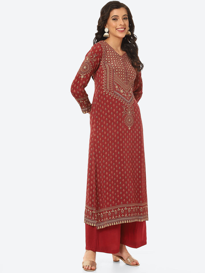 Digital Printed Crepe Kurta With Palazzo &amp; Georgette Dupatta