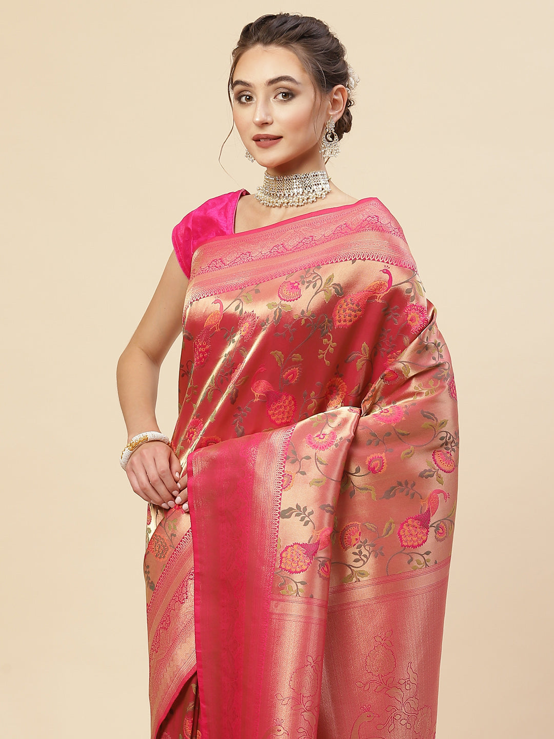 Floral Zari Jaal Handloom Woven Saree