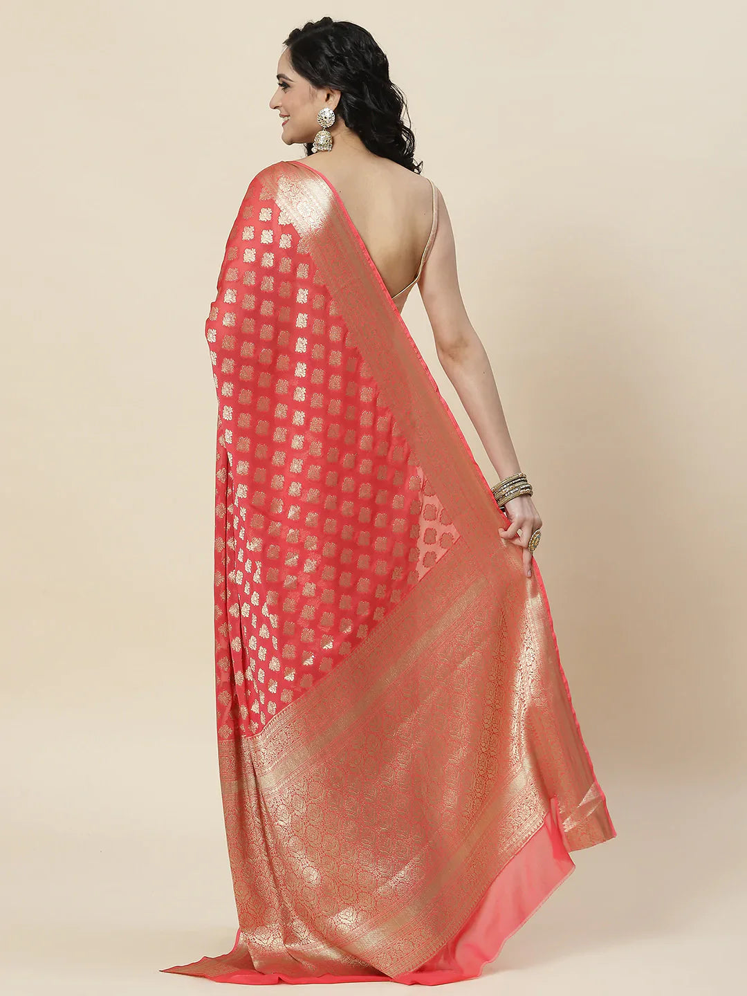 Zari Booti Chiffon Plain Saree