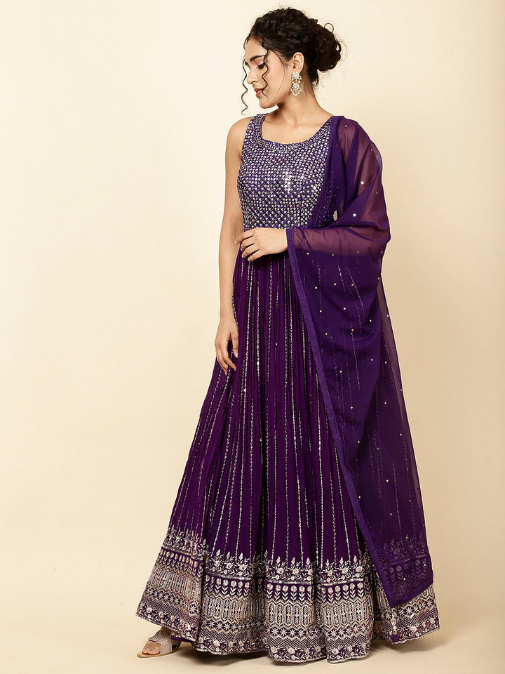 Embroidered Georgette Kurta With Pants &amp; Dupatta