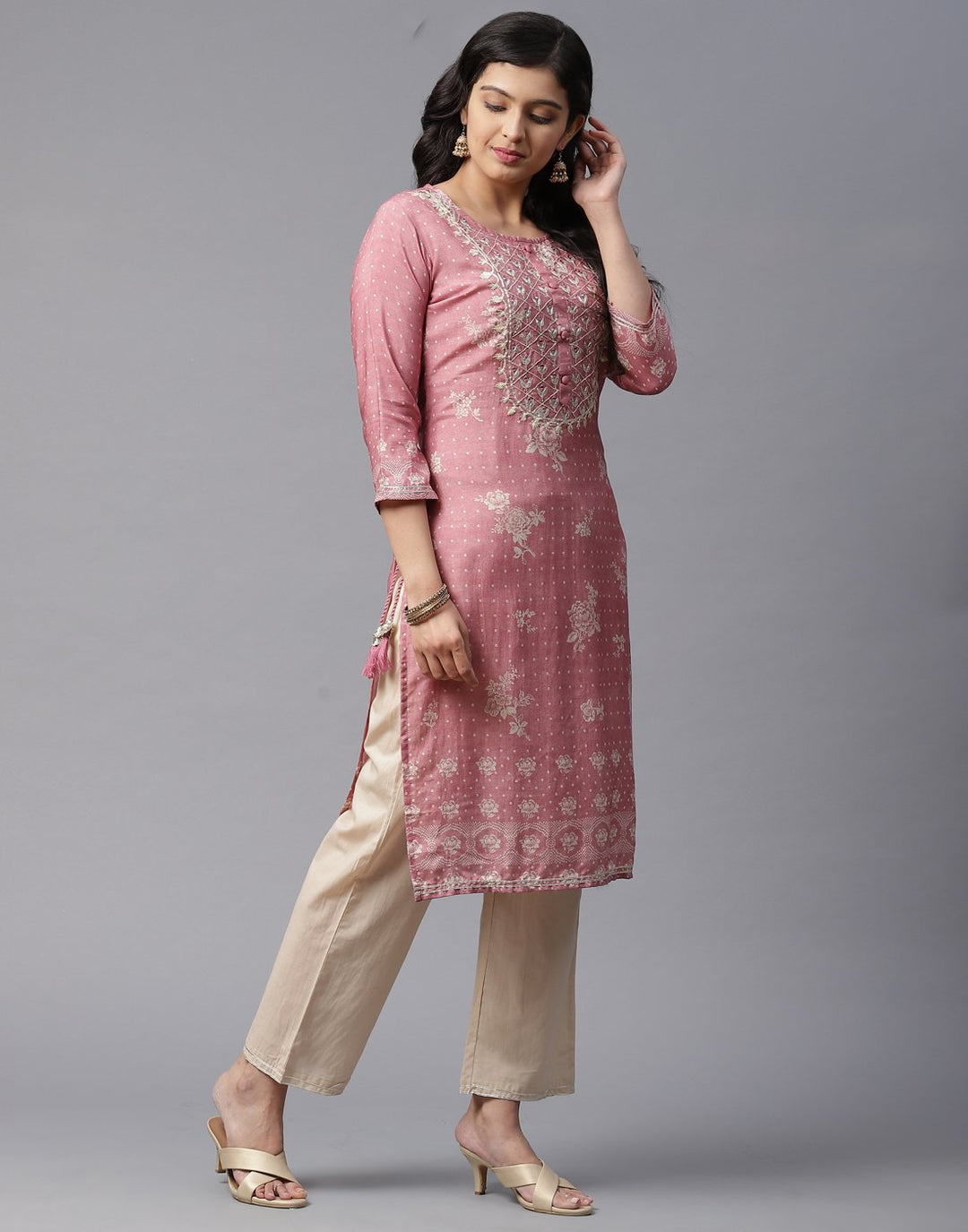 Yoke Embroidered Printed Kurti Pant Set