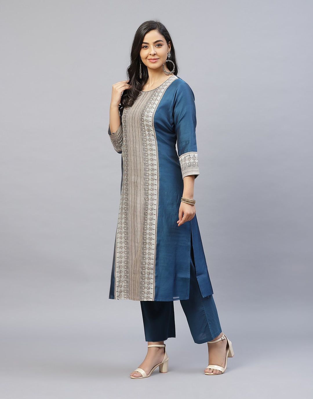 Chanderi Printed Kurti Pant Set