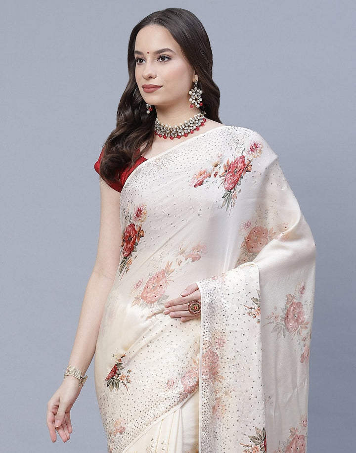 Digital Floral Printed Crepe Saree with Stone Work