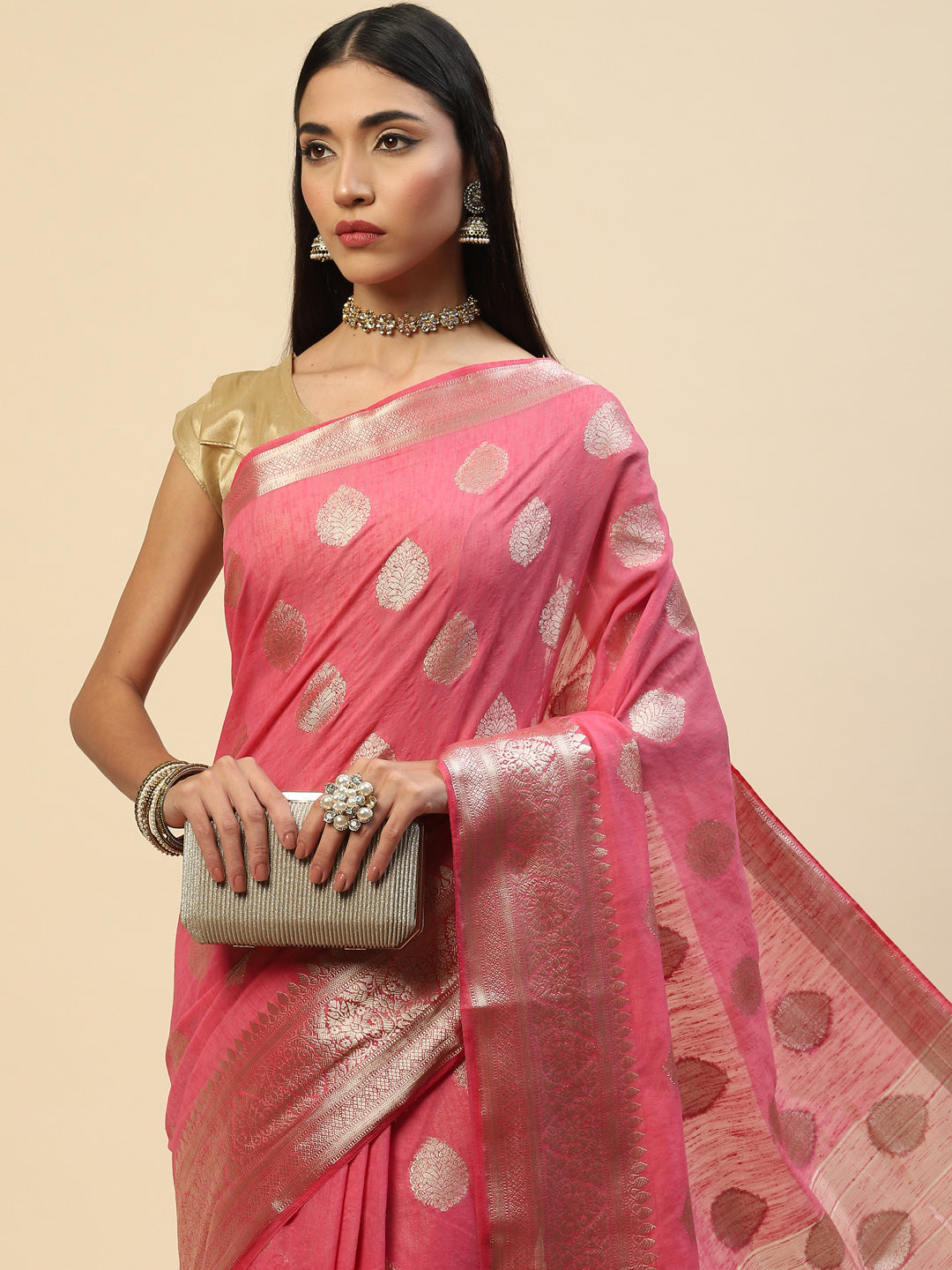 Zari Border Booti Handloom Woven Saree