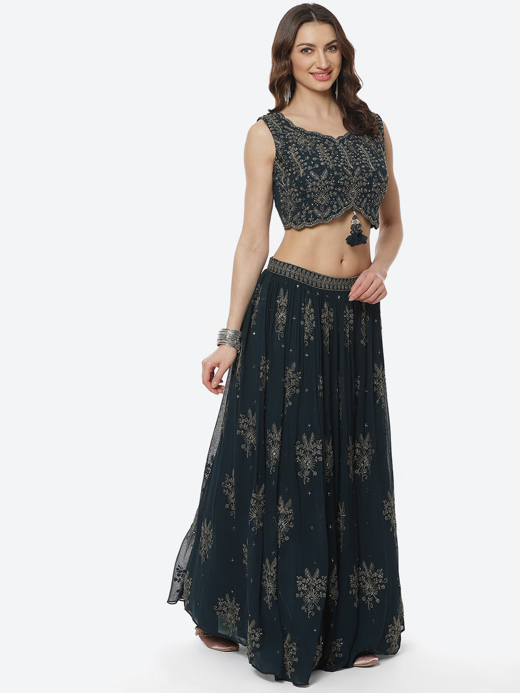 Georgette Lehenga Paired With Matching Crop Top