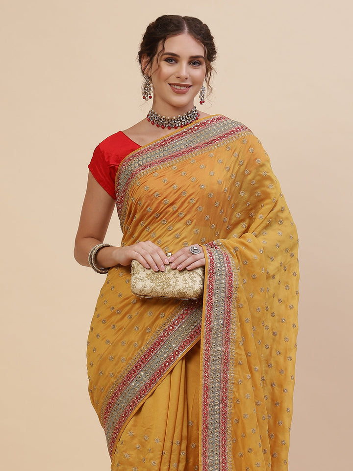 Resham Border Art Georgette Embroidered Saree