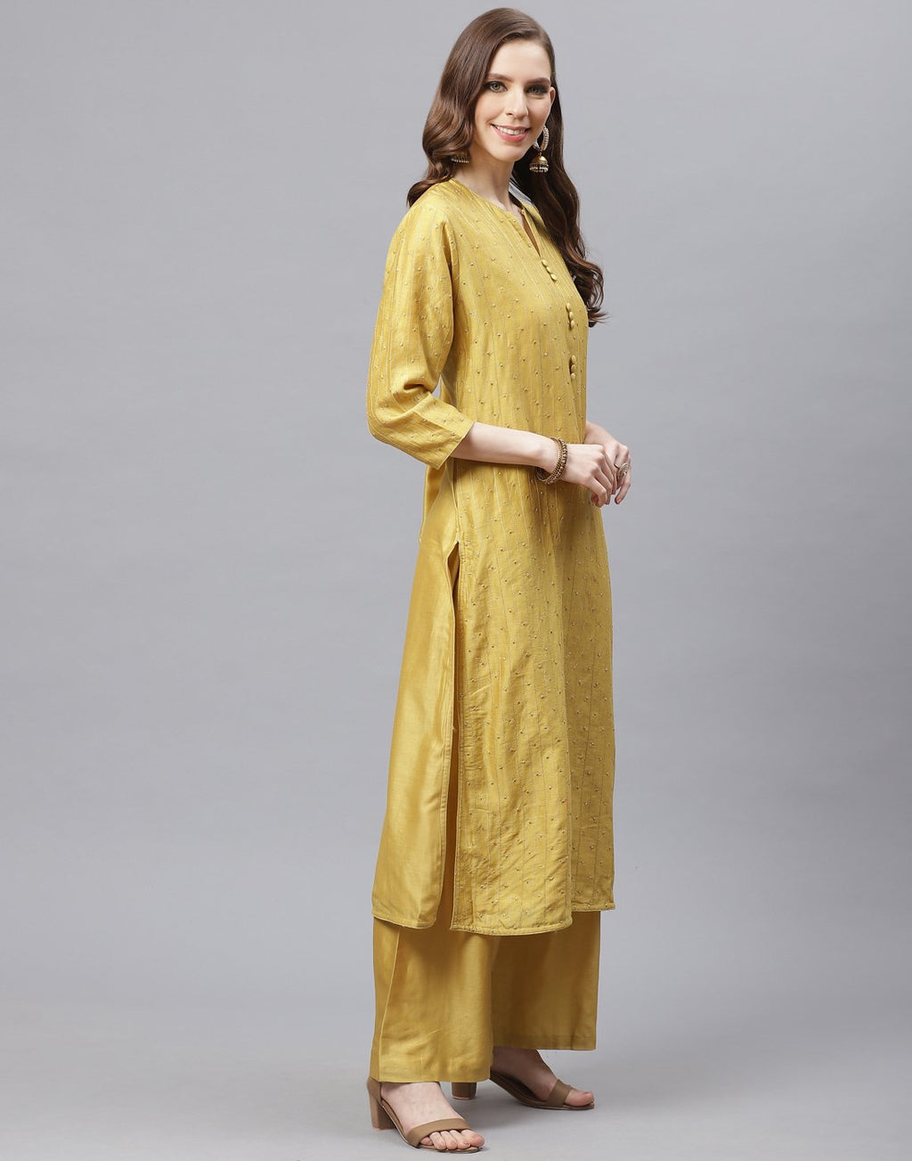 Straight Chanderi Cotton Kurta with Plazzo Pants