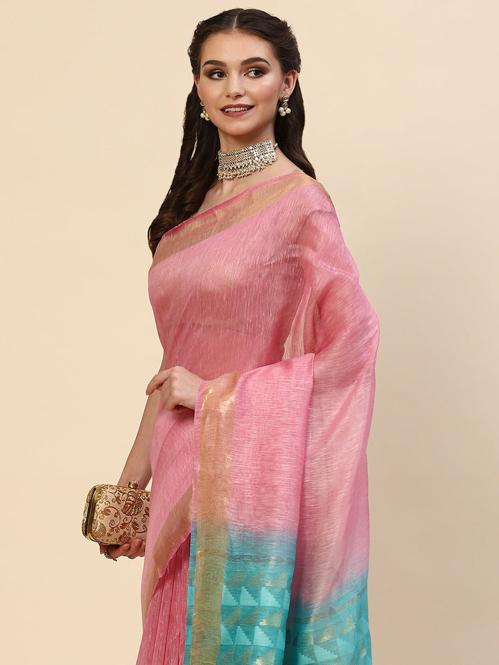 Resham Border Linen Woven Saree