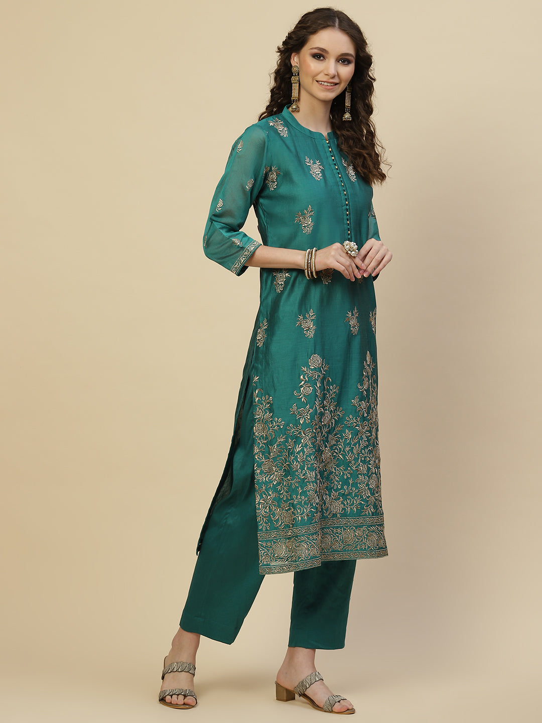 Zari Booti Cotton Kurta With Pants &amp; Dupatta