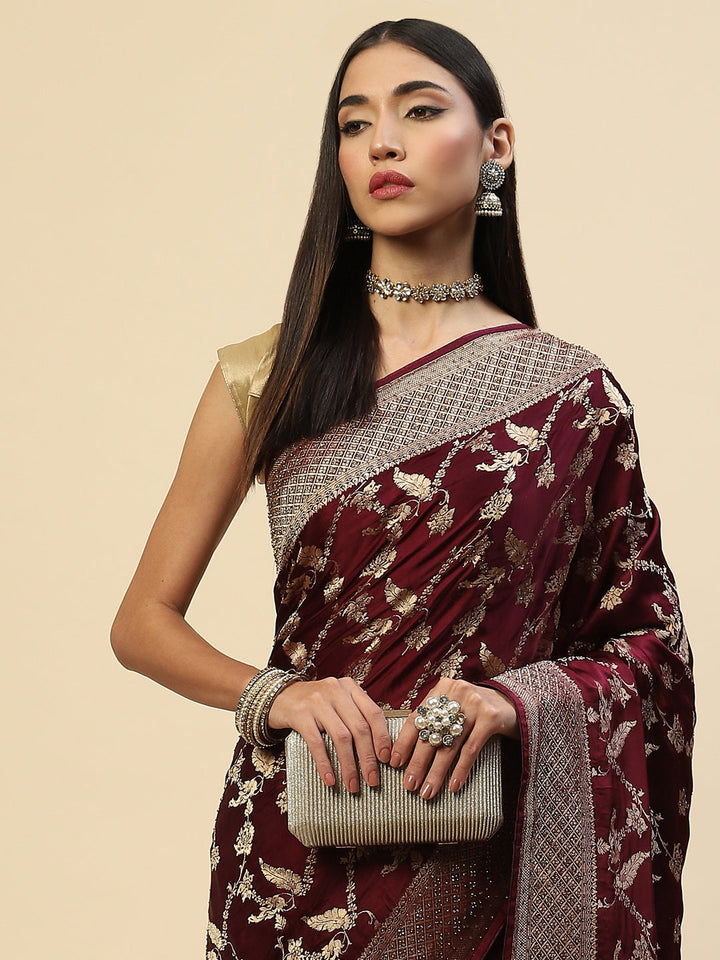 Floral Stone Jaal Satin Woven Saree