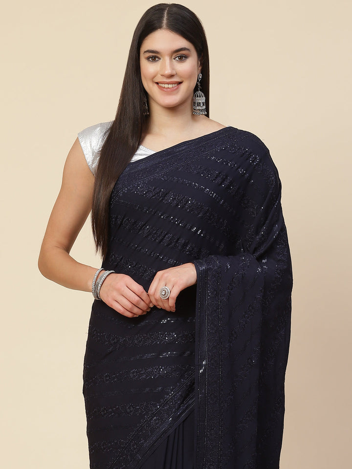 Sequin Embroidered Crepe Saree