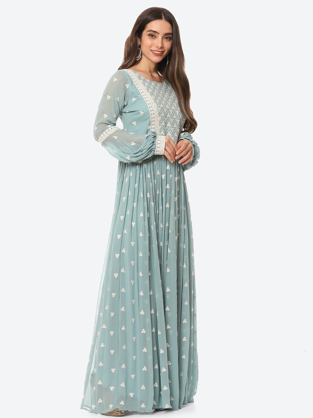 Resham Booti Georgette Gown Dress
