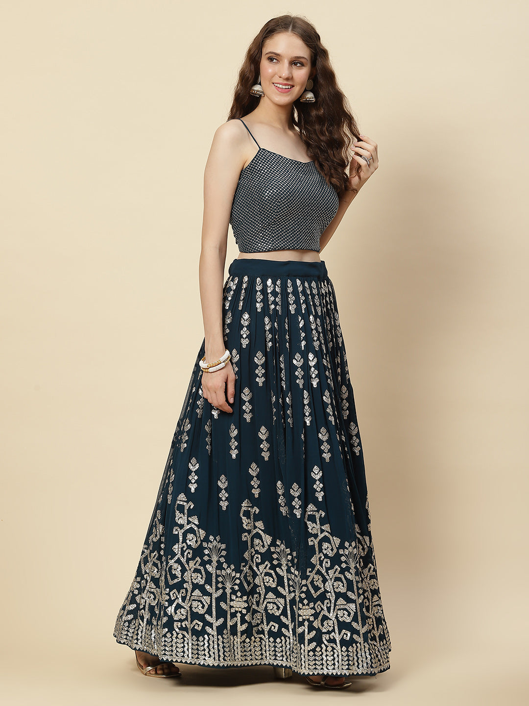 Gota Embroidered Georgette Choli Jacket With Lehenga &amp; Net Dupatta
