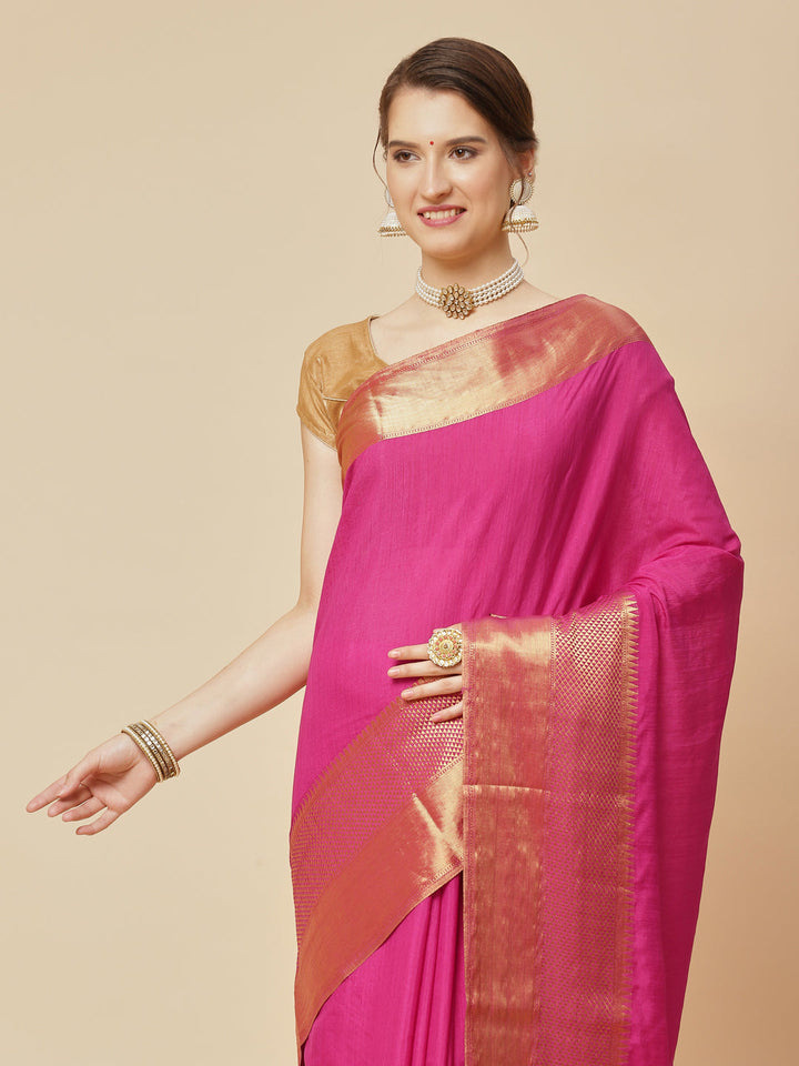 Plain Zari Border Art Handloom Woven Saree