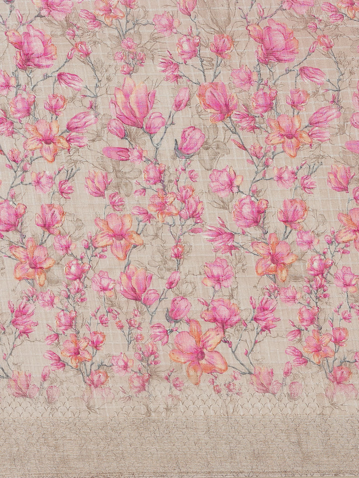 Digital Floral Printed With Zari Border Cotton Saree