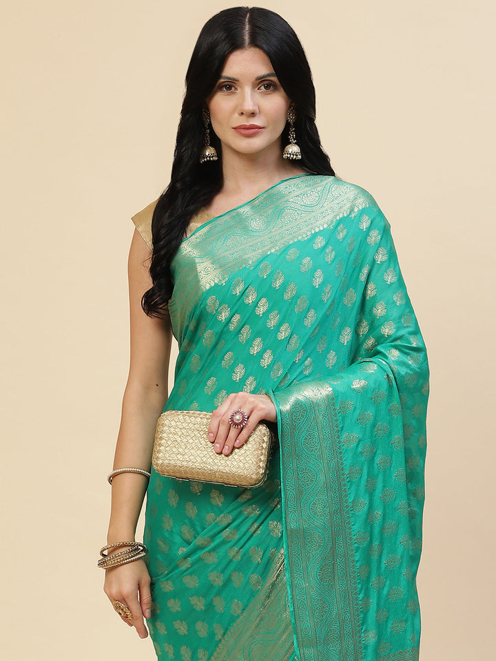 Zari Border Booti Chiffon Plain Saree