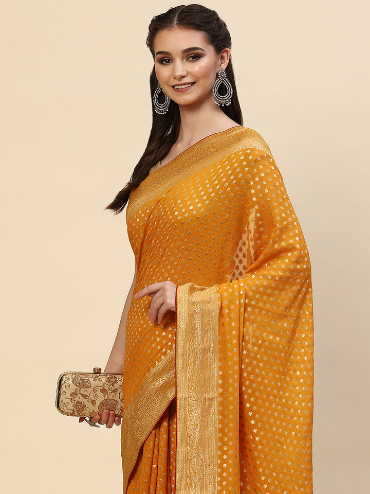 Zari Border Booti Georgette  Plain Saree