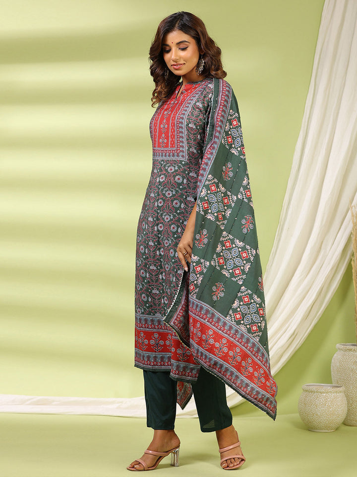 Printed Muslin Kurta With Pants &amp; Dupatta