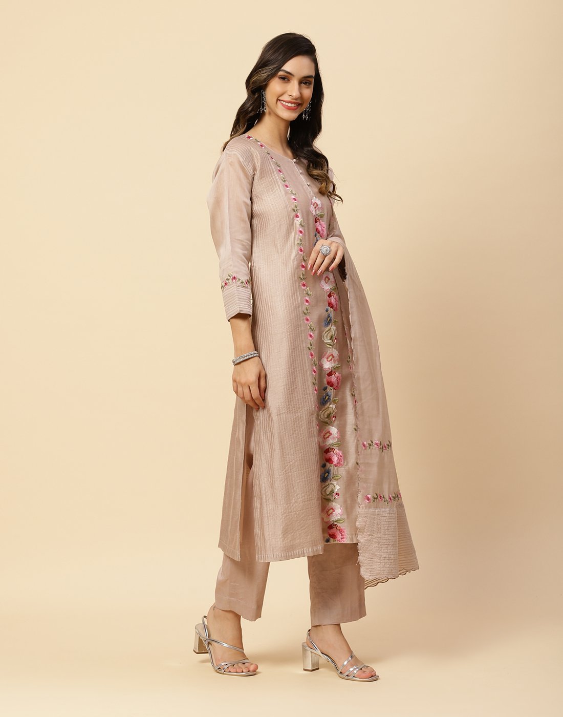 Embroidered Cotton Chanderi Salwar Kameez Stitched Suit With Chanderi Dupatta