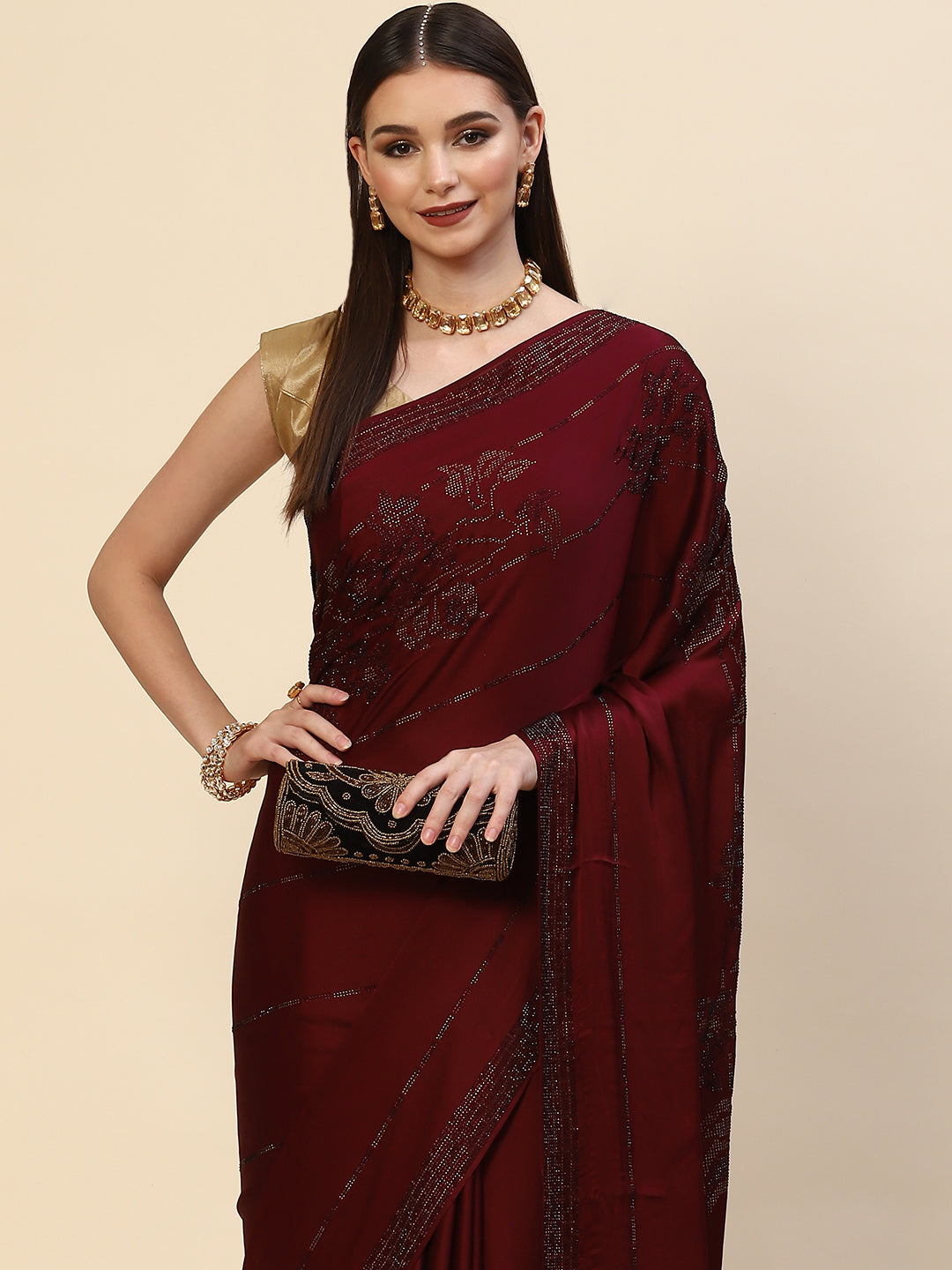 Swarovski Jaal Embroidered Satin Saree